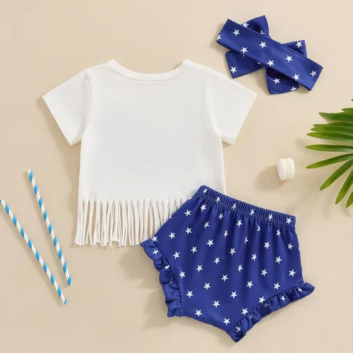 Miniatura 12 de Conjunto de camiseta y pantalones cortos para bebé niña del 4 de julio, camiseta y pantalones cortos para el Día de los Caídos