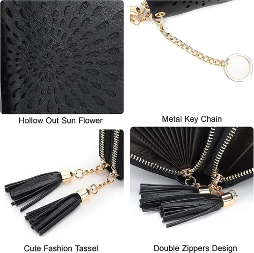 Miniatura 4 de APHISON RFID - Porta tarjeta de crédito con cremallera carteras pequeñas para mujer en cuero estilo girasol para mujer y niña caja de regalo 1927