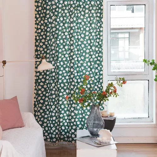 Miniatura 59 de Deeprove Cortinas bohemias para dormitorio, rayas huecas de ganchillo crema y estampado floral, tela de lino de algodón, con borlas beige bohemias