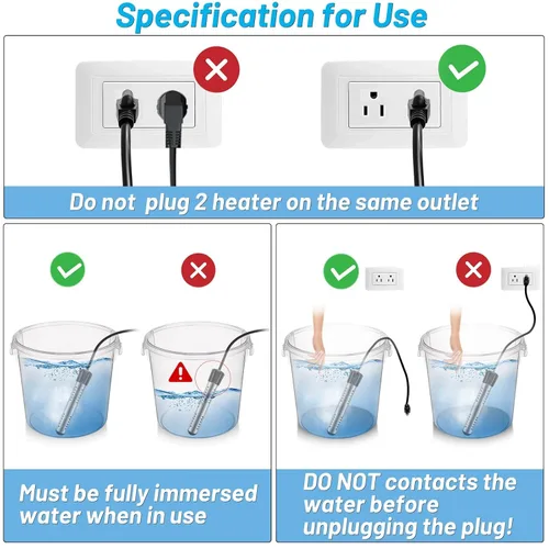 Miniatura 8 de Calentador de agua de inmersión de 2000W, calentador de agua eléctrico portátil con protección de 304 S S y termómetro LCD, calentador de balde