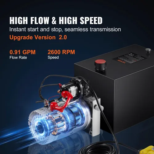 Miniatura 4 de VEVOR Bomba hidráulica, unidad de potencia hidráulica de 4 cuartos, bomba de remolque de descarga de acción única, tasa de flujo de 0.91 GPM