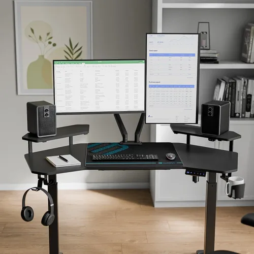Miniatura 6 de EUREKA ERGONOMIC Aero - Escritorio eléctrico de pie en forma de W de 55 pulgadas, escritorio para juegos de computadora de altura ajustable