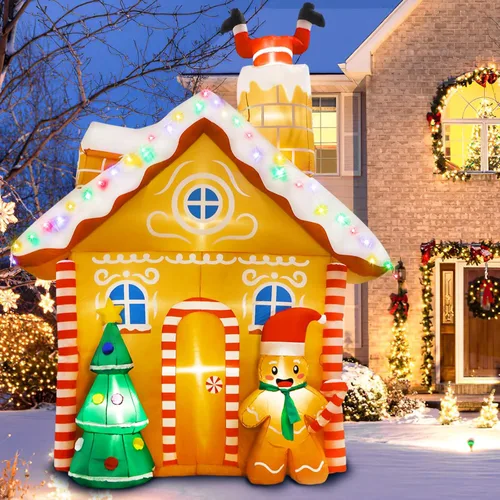 Miniatura 8 de OurWarm Arco inflable de hombre de jengibre de 10 pies con luces LED, decoración de patio de Navidad para fiestas al aire libre