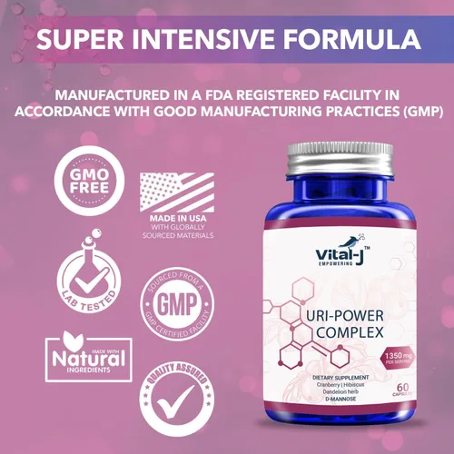 Miniatura 6 de Complejo Uri Power 4 en 1 1350mg - D Manosa, Arándano, Hibisco y Hierba de Diente de León - Limpia naturalmente la vejiga y el tracto urinario 60