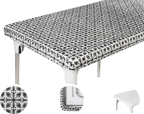 Miniatura 9 de TopTableCloth Mantel de vinilo de plástico con reverso de franela, 2 unidades, 6 pies, 72 x 30 pulgadas, mantel a cuadros rojos y blancos, esquina