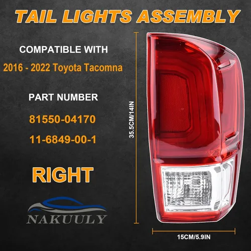 Miniatura 2 de Lámpara trasera de luz trasera compatible con Toyota Tacoma 2016-2022 Conjunto de señal de freno de luz trasera derecha del lado del pasajero