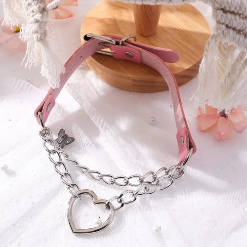 Miniatura 4 de MILAKOO Gargantilla de piel sintética punk, collar ajustable con dije de círculocorazón para mujer