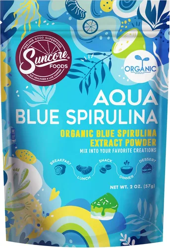 Suncore Foods Espirulina en polvo orgánico azul aguamarina, 2 onzas, sin gluten, sin OMG, a base de plantas, perfecto para colorear alimentos,