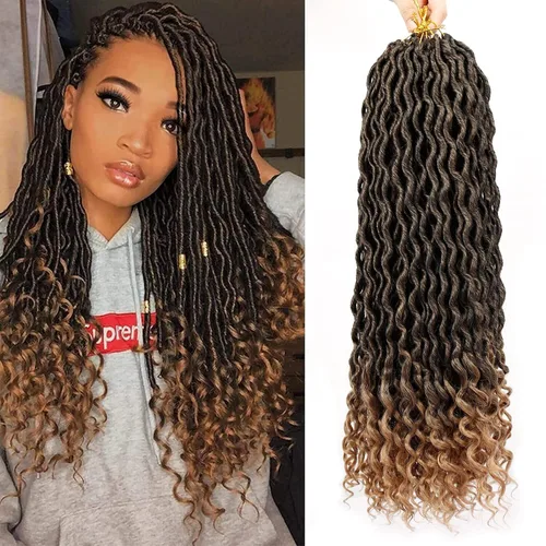 Miniatura 20 de Cabello de Ganchillo Goddess Locs - 8 Paquetes de 12 Pulgadas de Cabello Rizado Faux Locs de Ganchillo para Mujeres Negras, Cabello Rizado 1B-30#