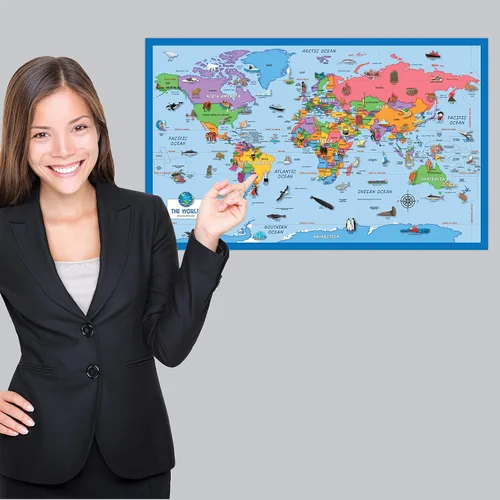 Miniatura 5 de Paquete de 2 – Mapa del mundo y Estados Unidos para niños [ilustrado] – Juego de 2 carteles (laminado, 18 x 29 pulgadas)