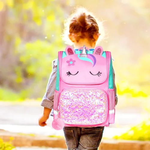 Miniatura 7 de KLFVB Mochila de 3 piezas para niñas y niños, bolsa de libros de dinosaurio de unicornio de 15 pulgadas con lonchera, bolsa escolar preescolar