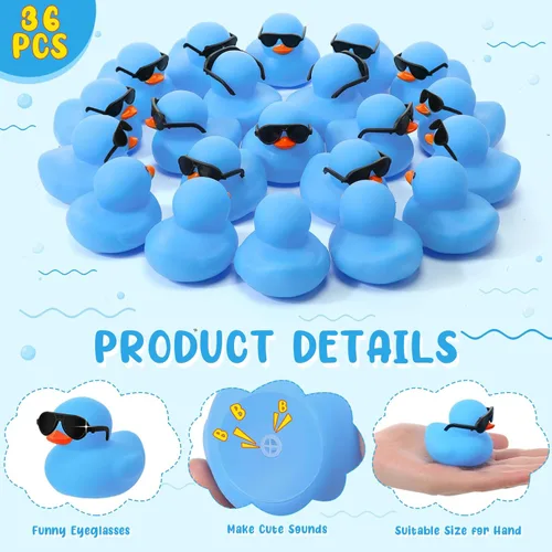 Miniatura 2 de Sosation Juego de 36 mini patos de goma con lentes de sol de 2.2 pulgadas, patitos de goma chirriantes de baño, juguetes flotantes para bañera