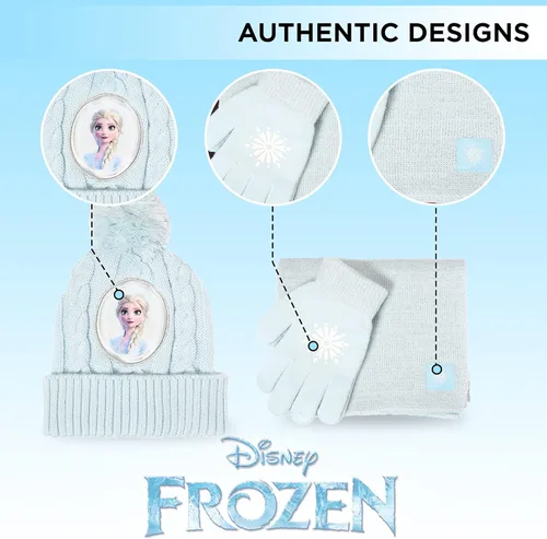Miniatura 6 de Disney Frozen - Sombrero de invierno para niños guantes de nieve y bufanda para niñas juego de 3 piezas felpa cálida y cómoda para exteriores