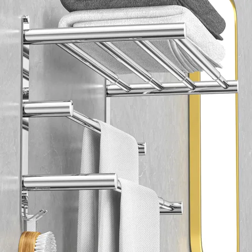 Miniatura 12 de CAXIMSY Toallero ajustable para montaje en pared de baño, 17 a 30.7 pulgadas, toallero adhesivo de acero inoxidable para baño, cocina, doble