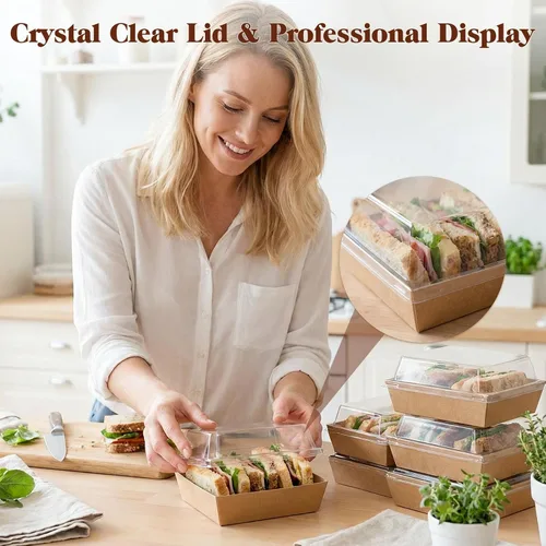 Miniatura 3 de VGOODALL 48 cajas de charcutería con tapas transparentes, 5.3 x 4.9 x 2.6 pulgadas, para postre, pastelería, pastelería, sándwich y postre (marrón)
