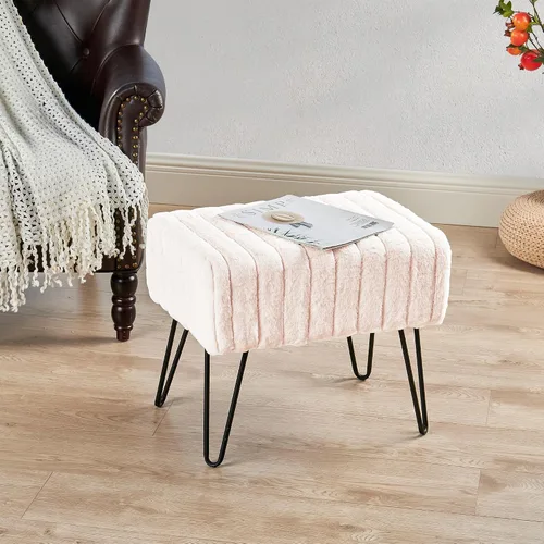 Miniatura 8 de Home Soft Things - Banco otomano de piel sintética blanca de visón, 19 x 13 x 17 pulgadas, color blanco antiguo, se puede usar como reposapiés