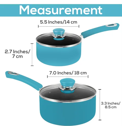 Miniatura 2 de Utopia Kitchen Juego de cacerolas antiadherentes, 1 cuarto y 2 cuartos de galón, tapa de vidrio, uso multiusos para el hogar, cocina o restaurante