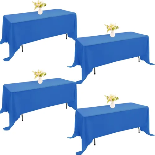 Miniatura 16 de Paquete de 4 manteles rectangulares de poliéster lavables de 60 x 102 pulgadas, color blanco, para mesas de comedor, bodas, bufés, fiestas
