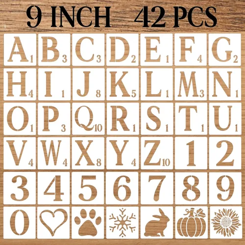 Miniatura 12 de Plantillas de letras de 3 pulgadas, plantillas de manualidades, 42 plantillas de dibujo de alfabeto de plástico reutilizables para pintar en madera