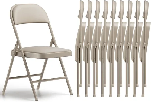 Miniatura 23 de Paquete de 2 sillas plegables, sillas plegables acolchadas de piel sintética para exteriores e interiores, asiento comercial de metal plegable