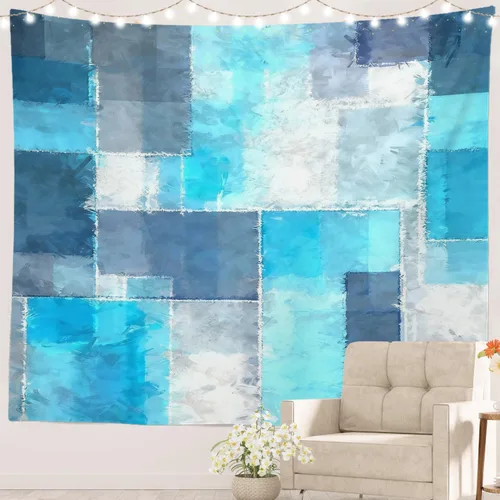 Miniatura 61 de Batmerry Tapiz azul y blanco, tapiz abstracto de pintura azul, negro, gris y blanco, para sala de estar, dormitorio, pared, decorativo, 51.2 x 59.1