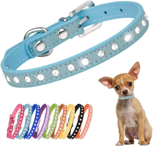 Miniatura 8 de Collares de perro con rines rosa para perros medianos, bonitos collares de cachorro de diamante con cristales brillantes y pedrería para perritas