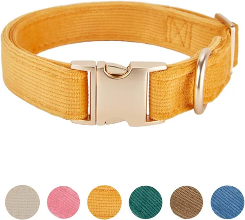 Miniatura 9 de Collar de perro de corduroy suave con hebilla de metal de alta calidad, para perros medianos. (Blanco, Mediano: 12-19")