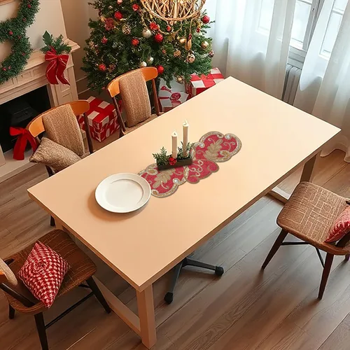 Miniatura 5 de Camino de mesa rojo navideño, camino de mesa navideño con cuentas de 36 pulgadas, camino de mesa con cuentas brillantes, centros de mesa