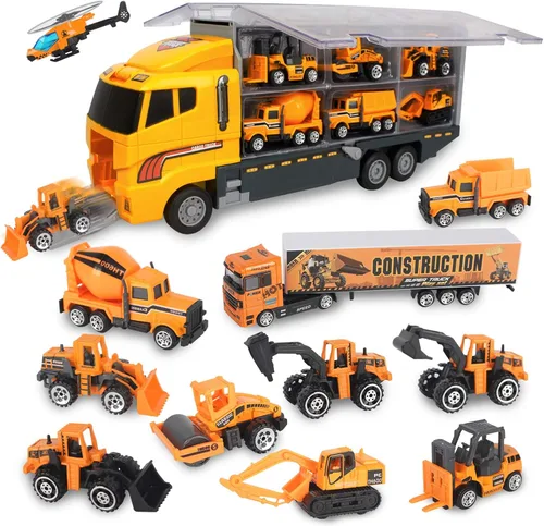 Juguetes de construcción Camión Vehículo fundido a presión Transportador de Coche Conjunto de Excavadora Camión Volquete Excavadora Retroexcavadora