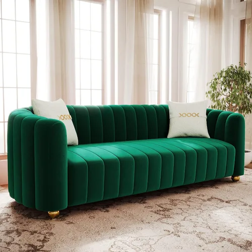 Miniatura 15 de Sofá de terciopelo de 42 pulgadas para sala de estar, sofá individual moderno con patas de esfera de metal dorado (negro, 1 plaza)