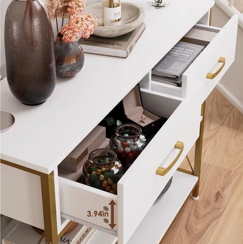 Miniatura 6 de HITHOS - Mesa de consola industrial con cajones, mesa vintage para vestíbulo con estantes de almacenamiento, mesa estrecha y larga para entrada al