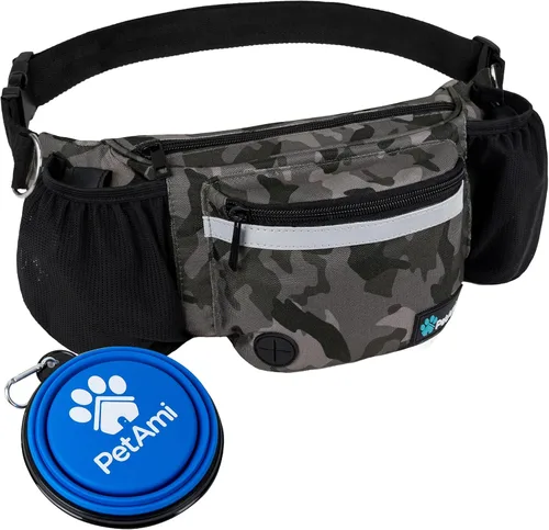 Miniatura 8 de Bolsa de cintura para perros PetAmi, bolsa de golosinas para paseos, entrenamiento, dosificador de bolsas para excrementos incorporado, soporte