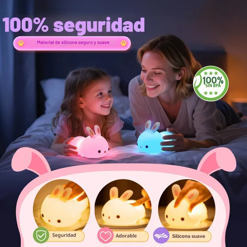 Miniatura 4 de OneFire Luz Nocturna para Niños Regalos de Navidad para Niños, Juguetes de Conejo de 16 Colores Lámpara Linda, Luz Nocturna de Bebé de Silicona