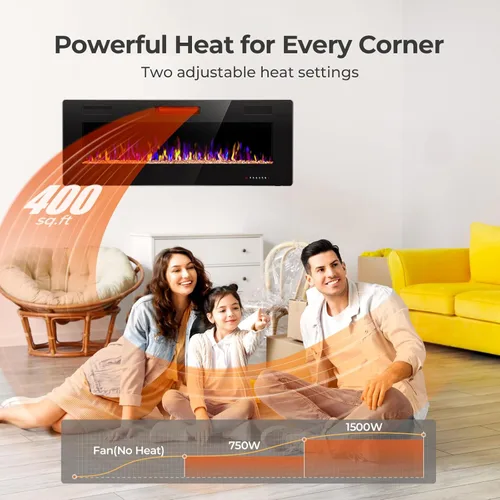 Miniatura 6 de Crzoe Chimenea eléctrica, empotrada y montada en la pared con control remoto, temporizador, color de llama ajustable y velocidad, insertos