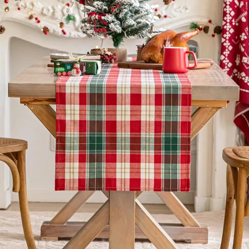 Miniatura 13 de Camino de mesa de Navidad a cuadros beige, caminos de mesa de vacaciones de invierno de 72 pulgadas de largo, decoraciones de Navidad
