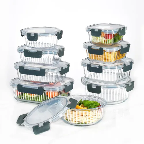 Miniatura 4 de Contenedores de vidrio para preparación de comidas, [9 piezas] recipientes de vidrio para almacenamiento de alimentos con tapas, sin BPA y a prueba