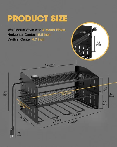 Miniatura 7 de Organizador de herramientas eléctricas con estación de carga de 3 capas de montaje en pared, organizador de herramientas eléctricas con estación