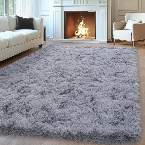 Miniatura 110 de Mugorn - Alfombra de 8 x 10 pies, alfombras grandes, esponjosas, suaves, peludas, antideslizantes, mullidas para interiores, color negro, 8 x 10 pies