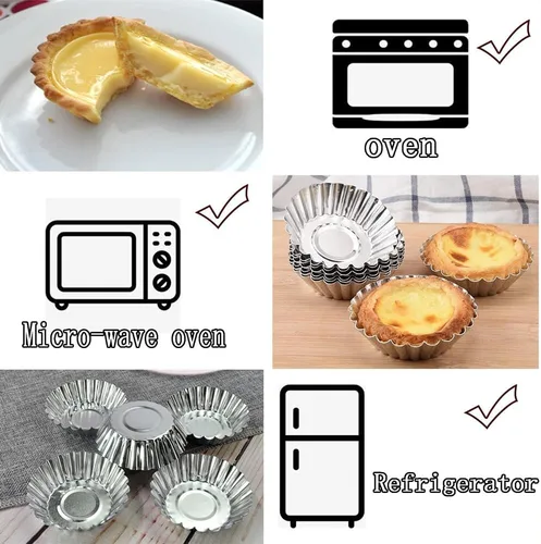 Miniatura 4 de 20 mini latas de aluminio para tartas de 2.8 pulgadas, moldes para tarta de huevo, moldes reutilizables para hornear, pasteles de queso, postres