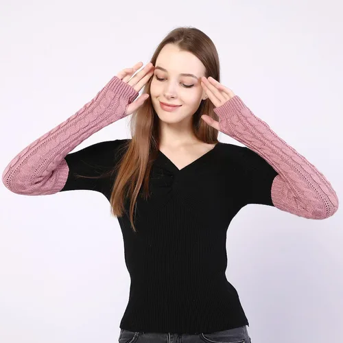 Miniatura 9 de Bellady Guantes de invierno para mujer, cálidos sobre el codo, guantes largos sin dedos con agujero para el pulgar, guantes de punto para calentar