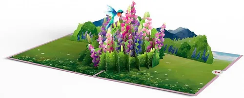 Miniatura 4 de Lovepop Lupine - Tarjeta emergente de colibrí – Tarjetas de felicitación emergentes de colibrí – Tarjeta de cumpleaños 3D – 5 x 7 pulgadas – Sobre