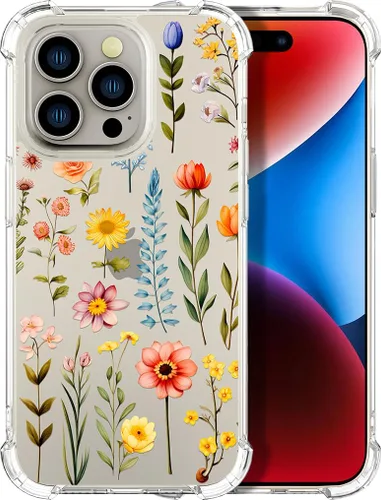 Miniatura 78 de Compatible con iPhone 14, funda transparente y bonita para mujeres y niñas, diseño floral, diseño floral femenino, funda para teléfono 14