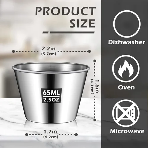 Miniatura 2 de Mimorou 100 moldes de metal de 2.5 onzas para salsa de acero inoxidable, recipientes de salsa a granel, cuencos redondos, tazones de condimento