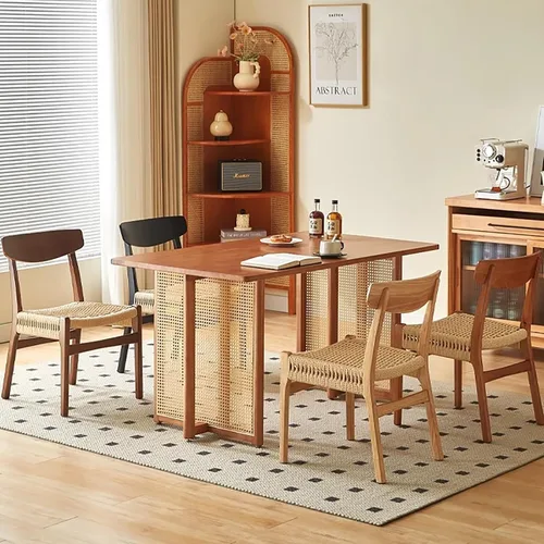 Miniatura 5 de Sillas de comedor tejidas, modernas sillas de comedor de ratán, sillas de cocina con patas de metal, sillas laterales sin brazos para el hogar, bar