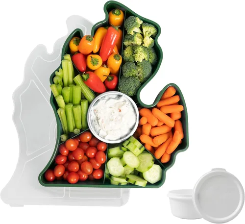 Miniatura 10 de KOLORAE Bandeja de Servicio Michigan - Bandeja Reutilizable Única de 7 Compartimentos en Forma de Guante del Estado con Taza para Aderezo. Ideal