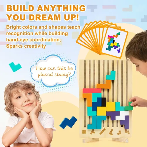 Miniatura 5 de Rompecabezas de bloques rusos Montessori de madera - Juguete apilable 3D para niños de 3 a 6 años, regalo educativo y rompecabezas para pensar
