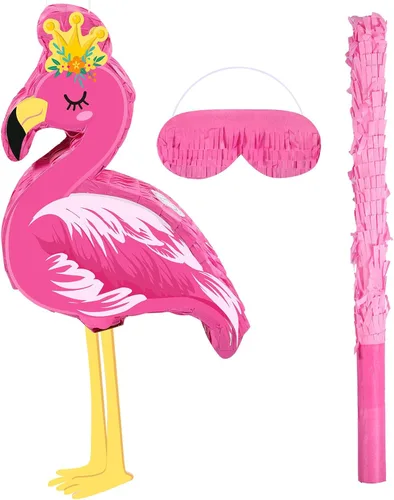 Miniatura 7 de Threan Piñata de cerdo pequeño, Aloha Luau, decoraciones de fiesta, piñata de cerdo rosa con palo para los ojos vendados, suministros de fiesta