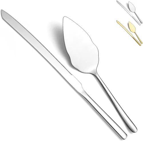 Juego de cuchillo y servidor de pastel de boda, juego de corte de pastel de acero inoxidable para boda, incluye cortador de pasteles y servidor de