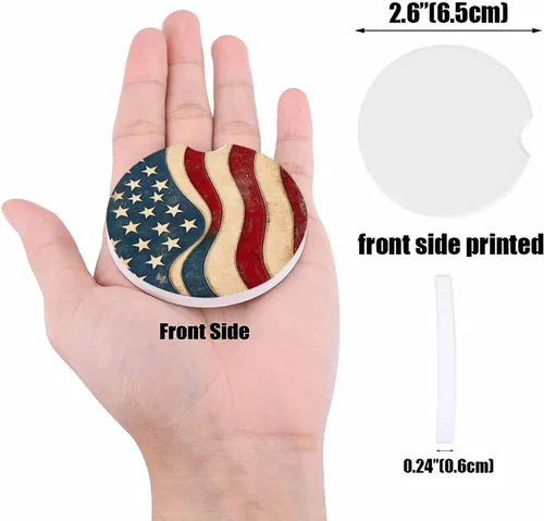 Miniatura 3 de Portavasos retro con la bandera estadounidense para mujeres/hombres, paquete de 4 posavasos absorbentes de cerámica para bebidas, juego de posavasos