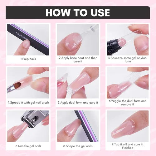 Miniatura 9 de Makartt Gel de uñas de poligel 50ml, gel constructor para uñas sin hema, rosa y marrón, fortalecedor multifuncional para extensión de uñas, gel duro